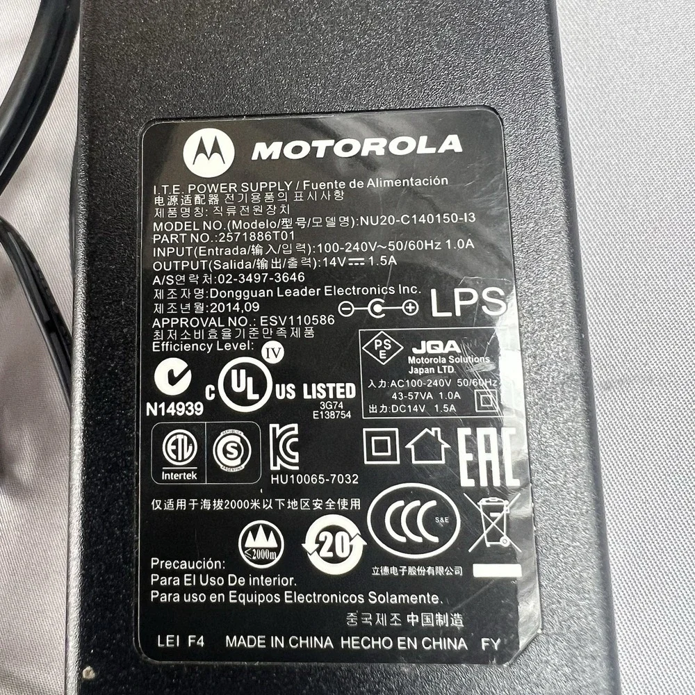 Genuine Motorola 14V 1.5A Power Adapter NU20-C140150-13 Tested